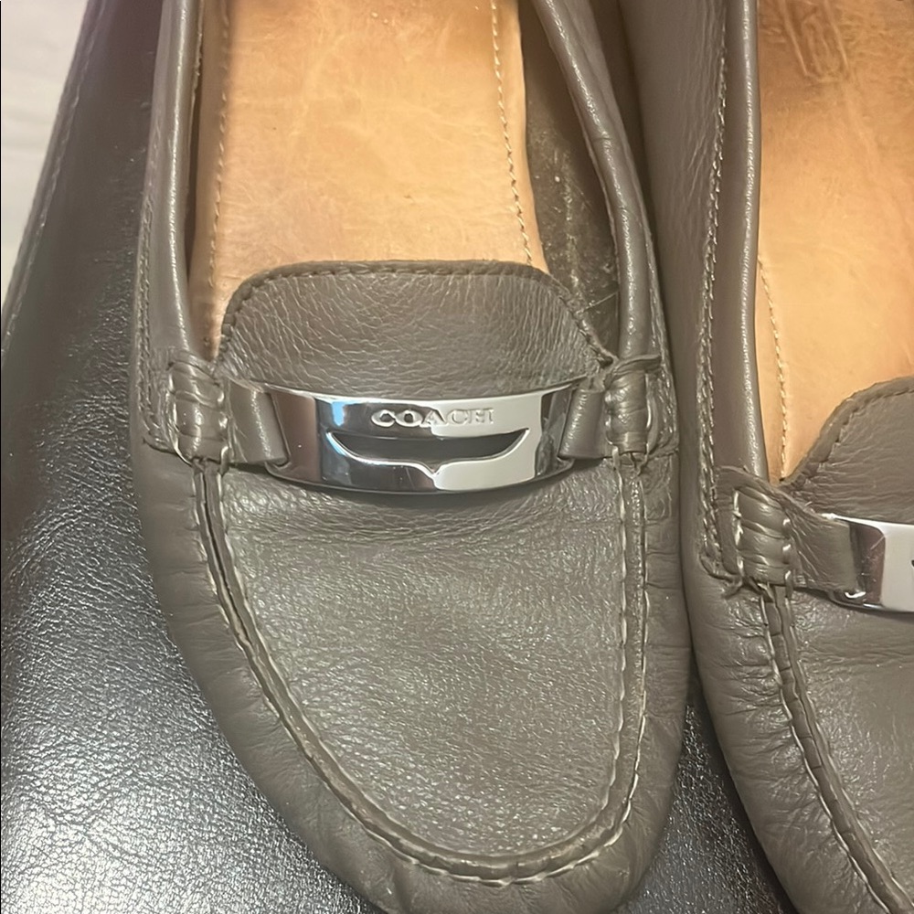 Coach Taupe Leather Loafers with Silver Detail